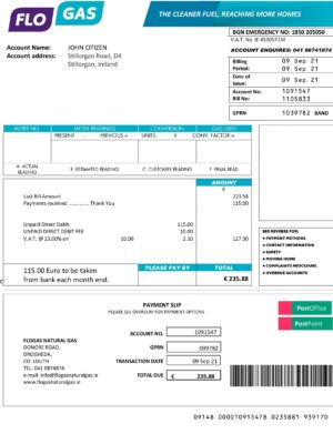 Ireland utility bill template