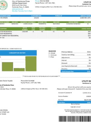 florida utility bill template