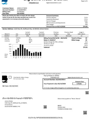 Nevada utility bill for proof of address