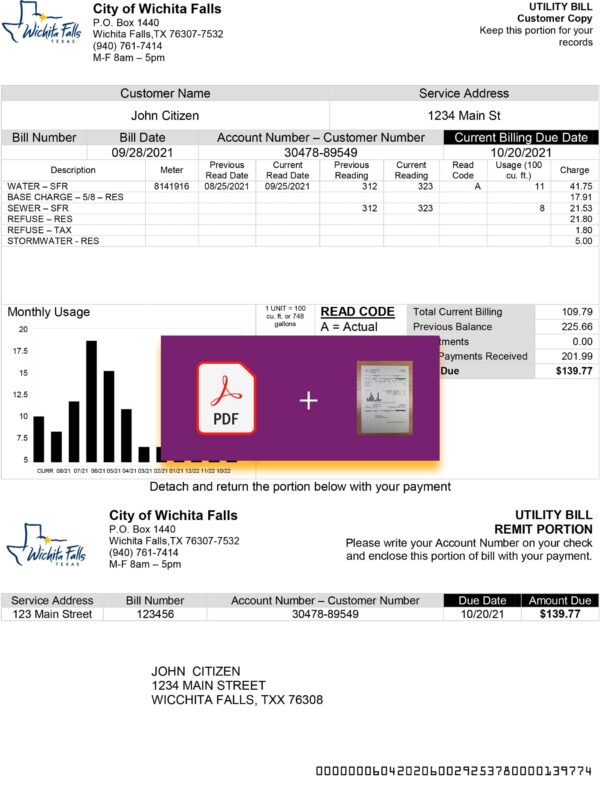 Texas example PDF utility bill template