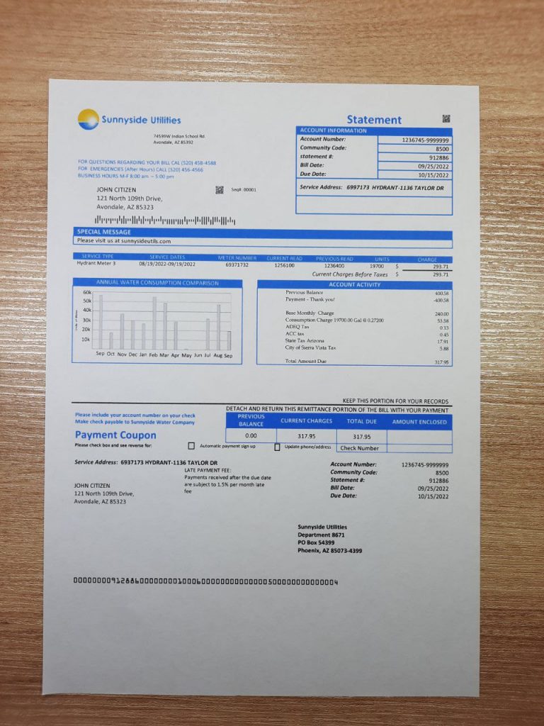 Washington utility bill template