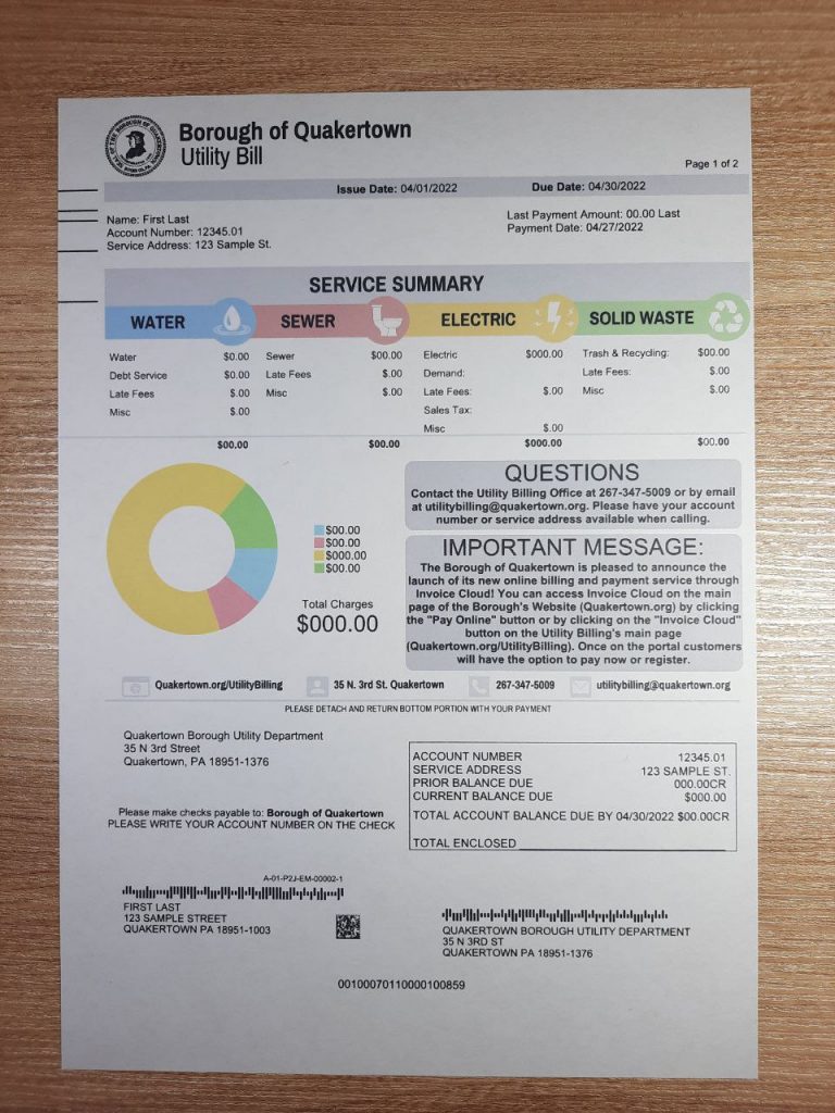 Pennsylvania Borough residential bill displayed on a table