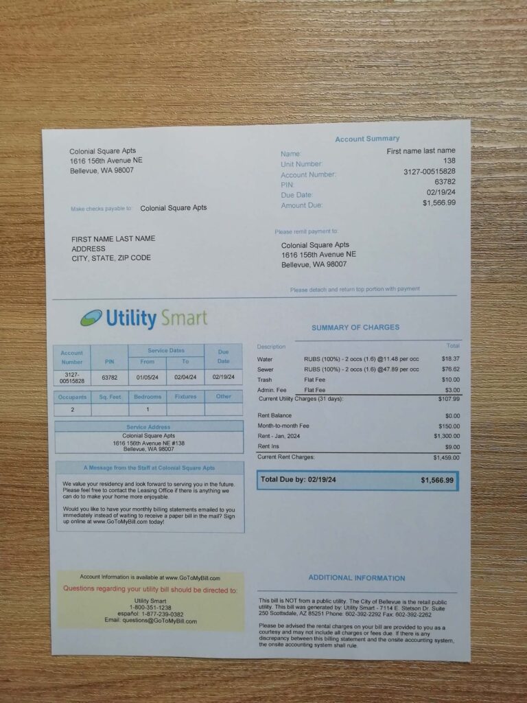 Sample proof of address from Utility Smart photo