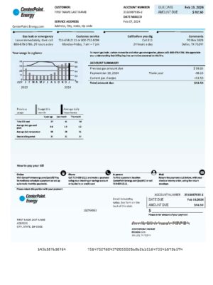 Center Point Clean layout of Center Point electricity bill – editable Texas version