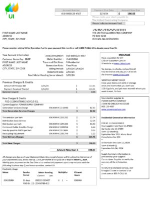 Editable {utility type} bill template – Massachusetts UI sample in PDF