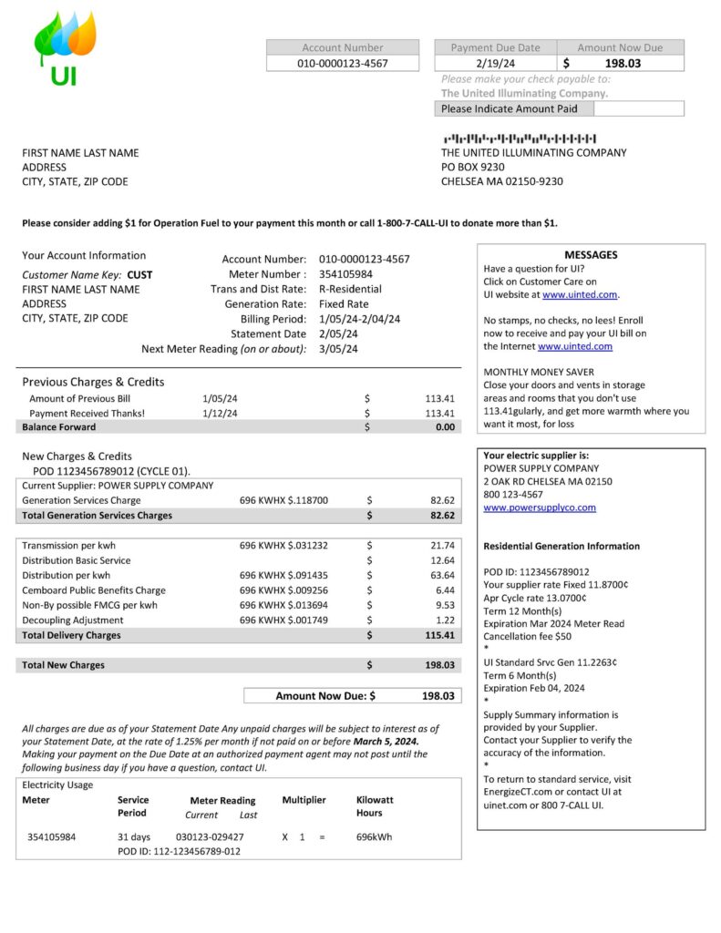 Massachusetts utility bill