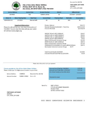 Michigan City of Ann Arbor Water} A4 utility template – download and edit easily