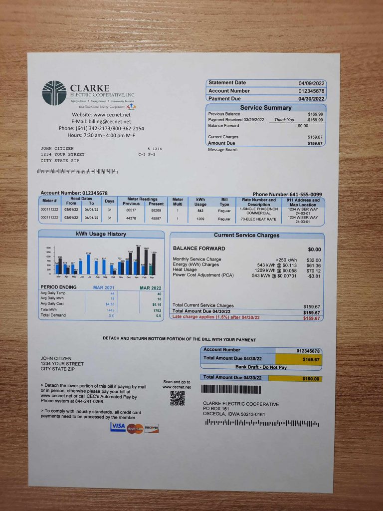 Clarke IOWA Electric utility bill