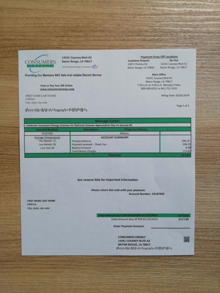 Scanned Consumers Michigan electric document as proof of residence