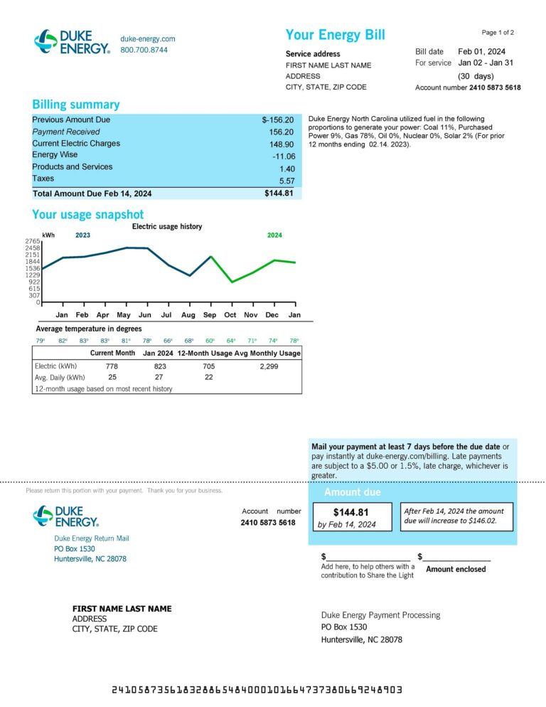 {State} Duke Energy A4 utility template – download and edit easily