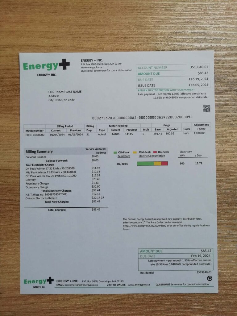 Printed Massachusetts Energy Plus utility form captured in daylight