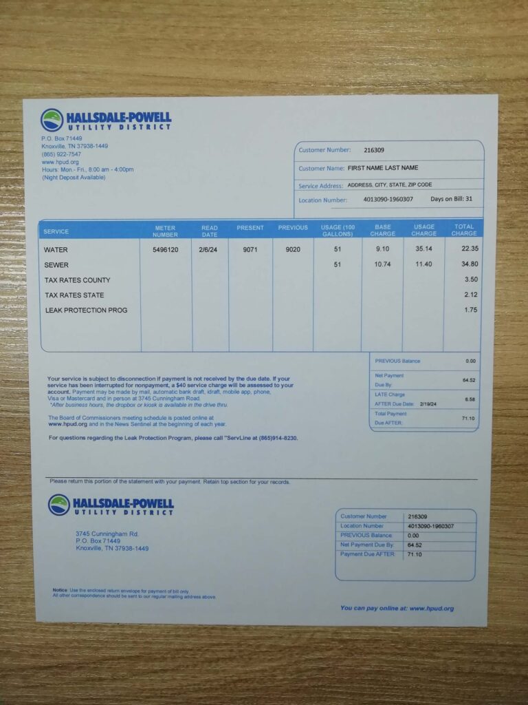 Sample Hallsdale-Powell Tennesse statement captured on real background