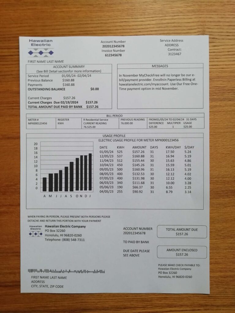 Visual demo of Hawaiian Electric statement in real environment