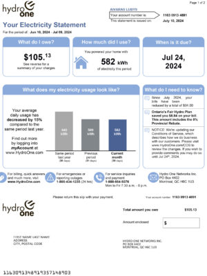 Hydro one electricity from Canada – modifiable PDF template