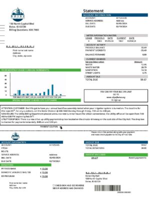 Idaho Boise City of Trees water {State} {Provider} A4 utility template – download and edit easily