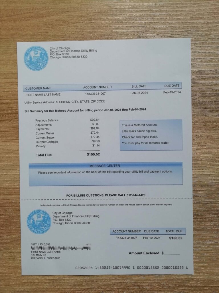 Illinois Chicago water sewer garbage utility bill