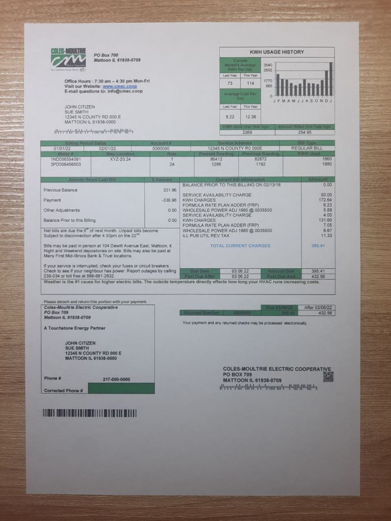 Illinois Coles Moultrie utility bill