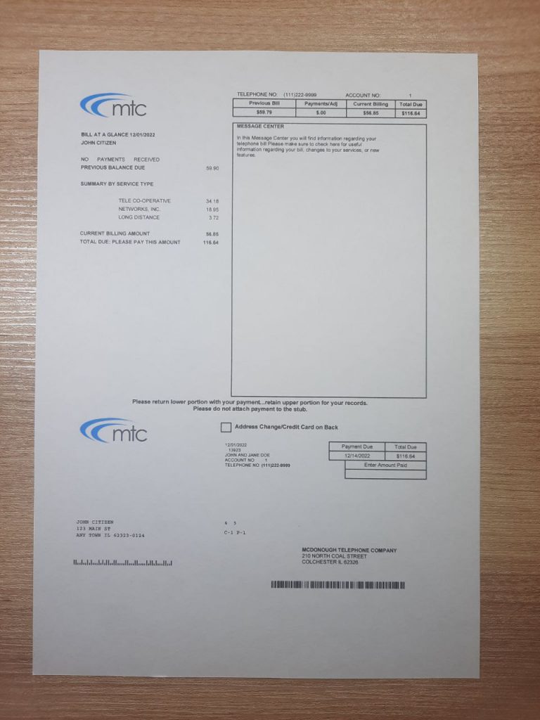 Illinois MTC utility bill