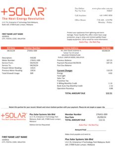 Editable electric bill template – Malaysia Solar sample in PDF