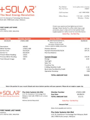 Editable electric bill template – Malaysia Solar sample in PDF