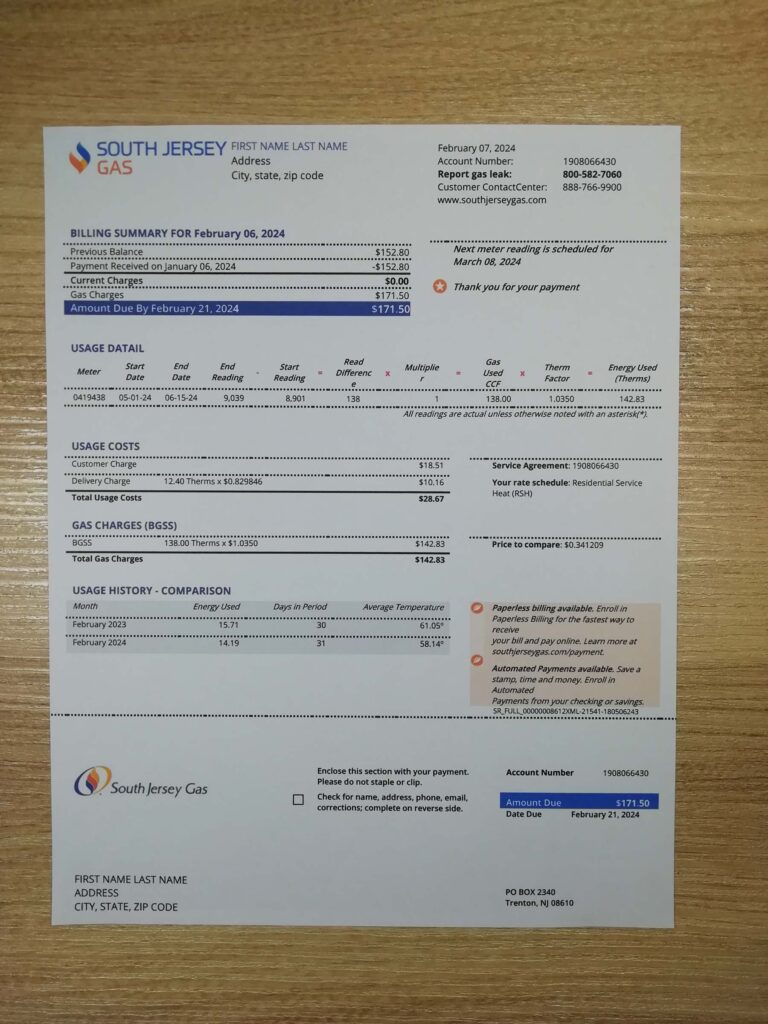 Real photo of New Jersey Gas utility template