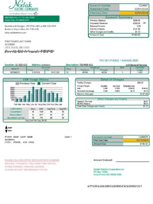 Editable {utility type} bill template – {State} Nodak sample in PDF