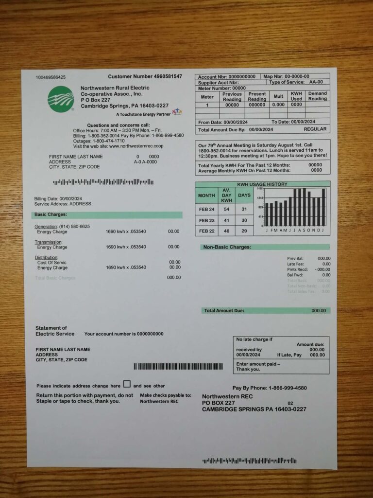Document-style Pennsylvania Rural Electric invoice image