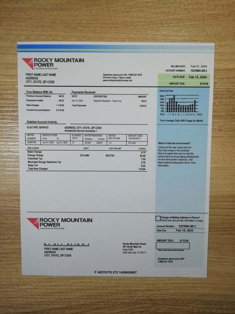 Utah Rocky Mountain Power electricity utility paper example