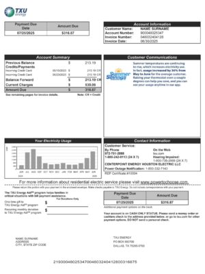 Texas TXU Energy A4 utility template – download and edit easily