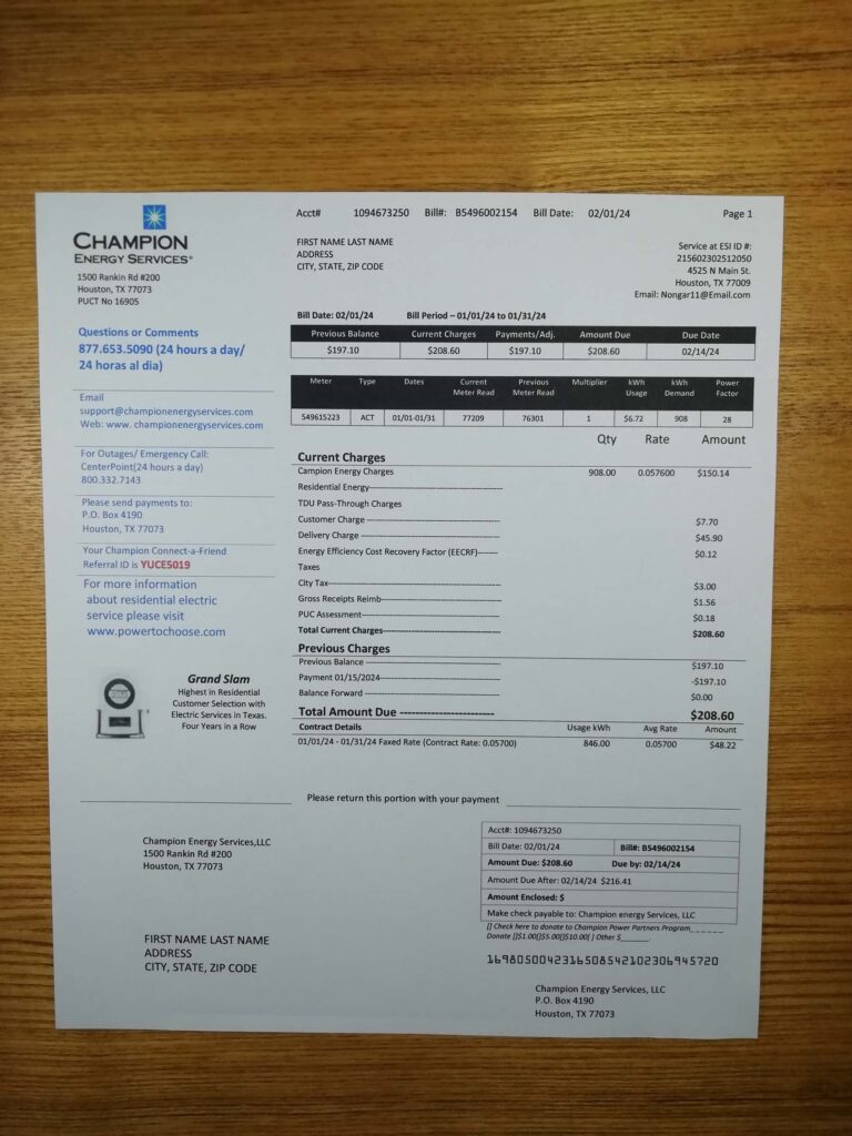 Editable Champion Texas Energy Services file printed for display