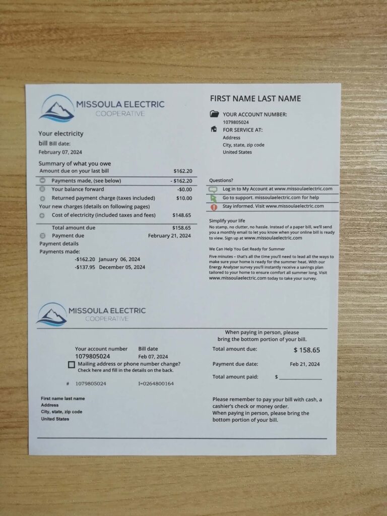 Montana Missoula Electric Cooperative template print photo for ID verification