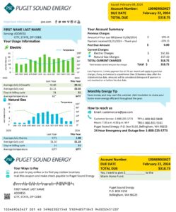 Editable electricity, gas bill template – Washington Puget Sound Energy sample in PDF