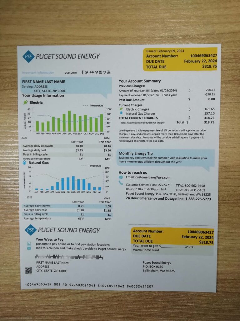 Washington utility bill template