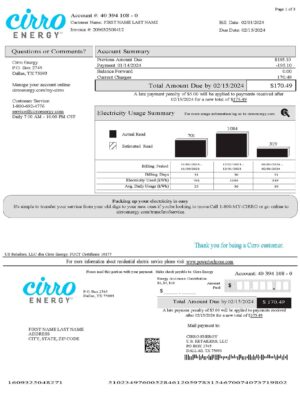 Texas Cirro Energy {utility type} statement from {State} – modifiable PDF template