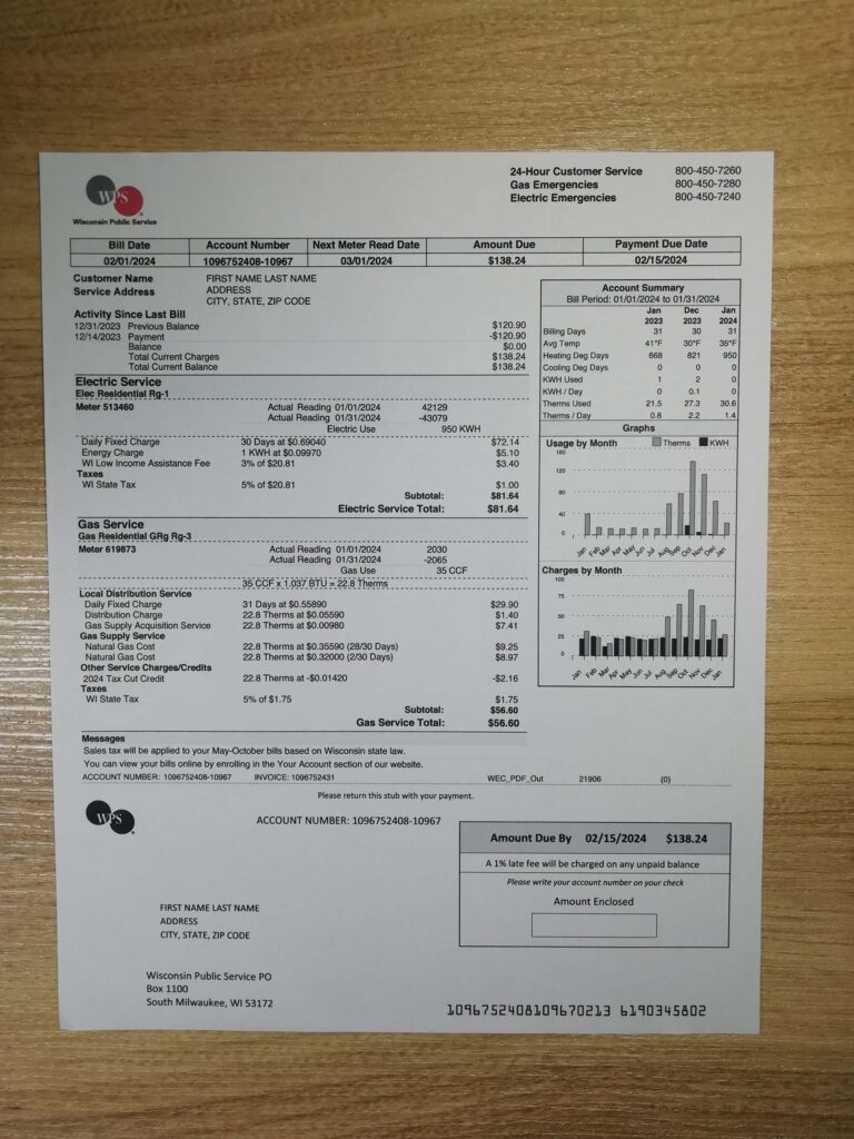 Illinois WPS Wisconsin utility bill