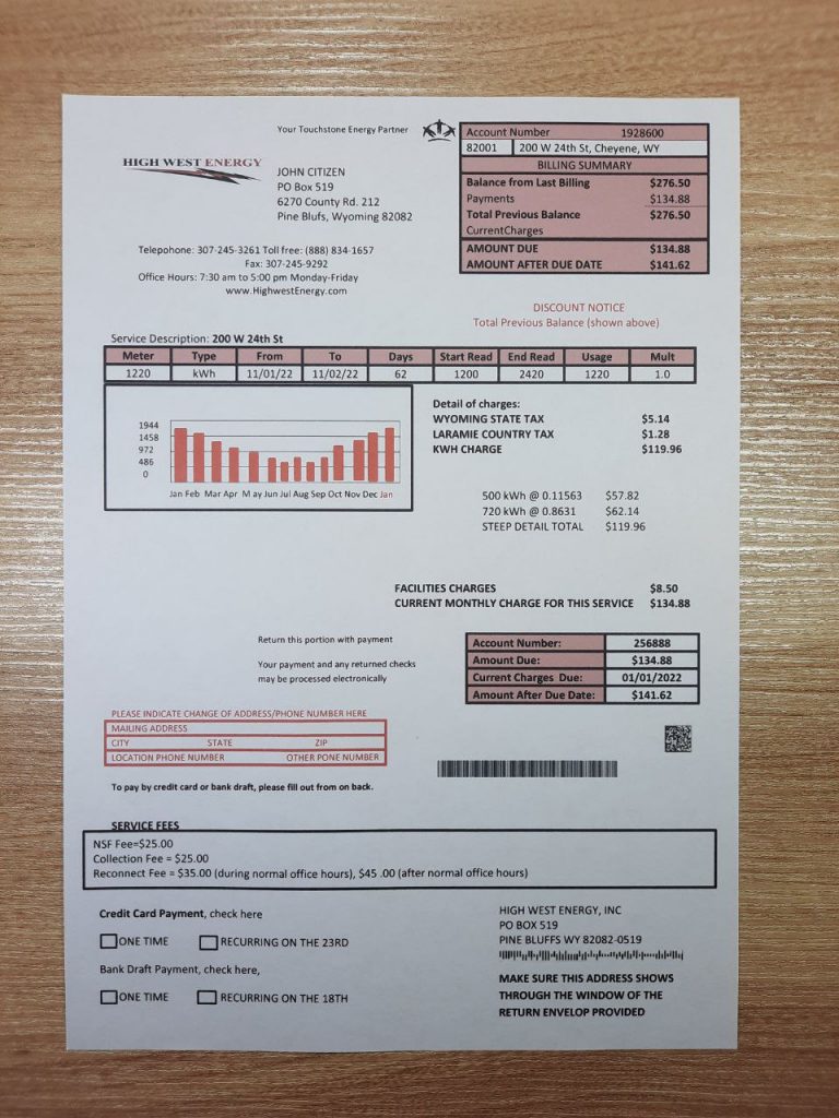 Wyoming utility bill template