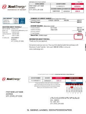 Xcel Energy {utility type} statement from Michigan – modifiable PDF template