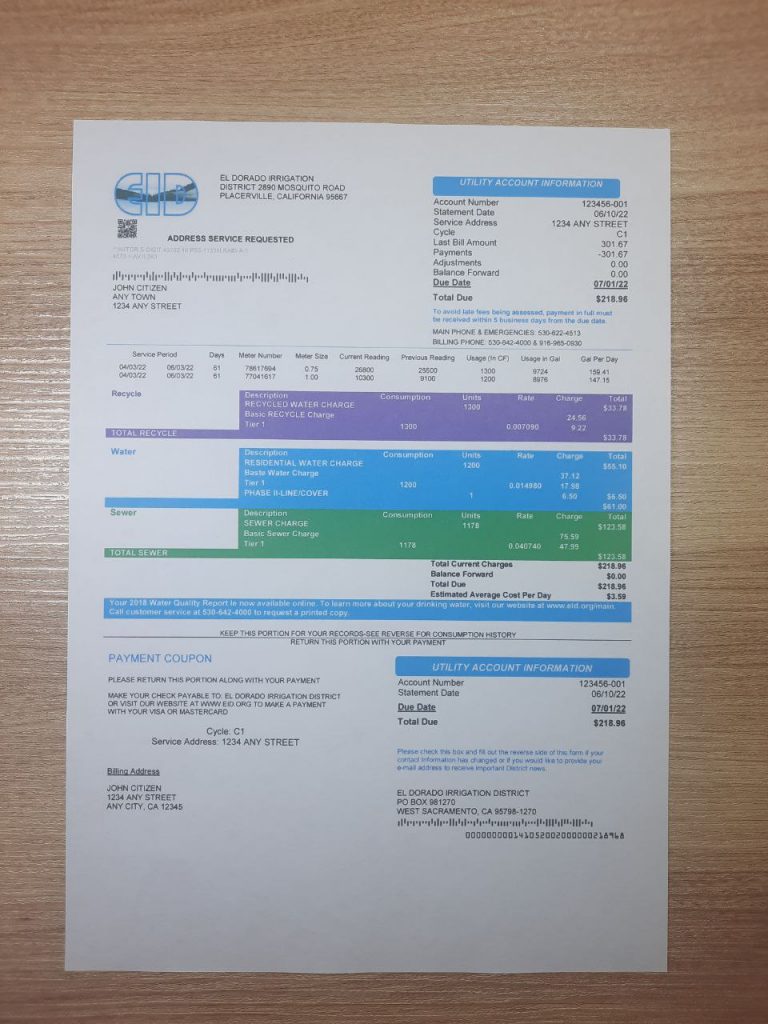 CID real utility statement California utility bill photographed as reference