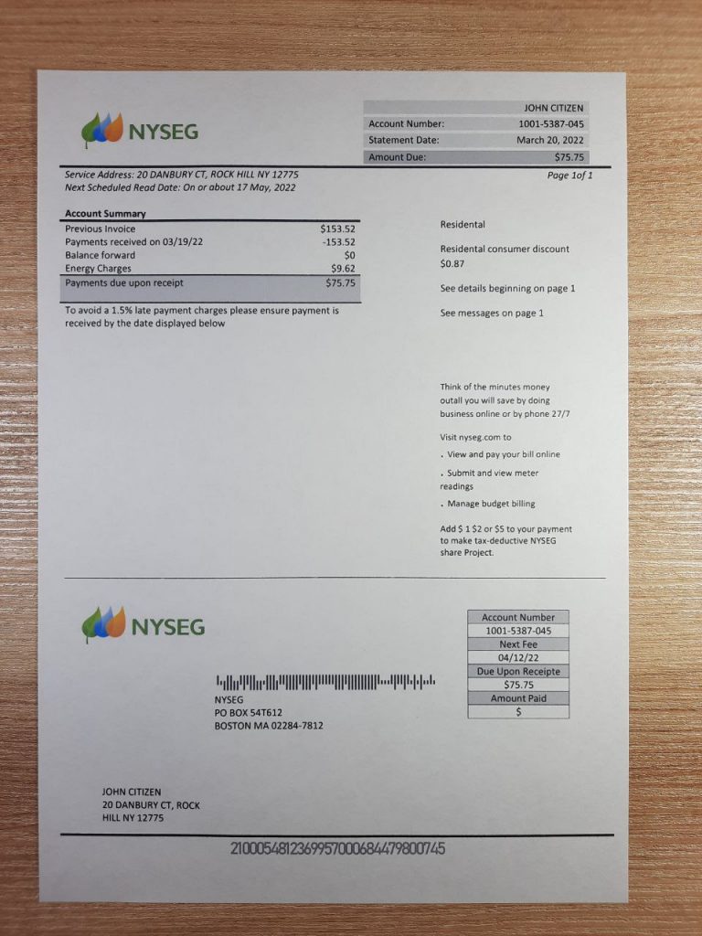 Visual demo of NYSEG electricity statement in real environment