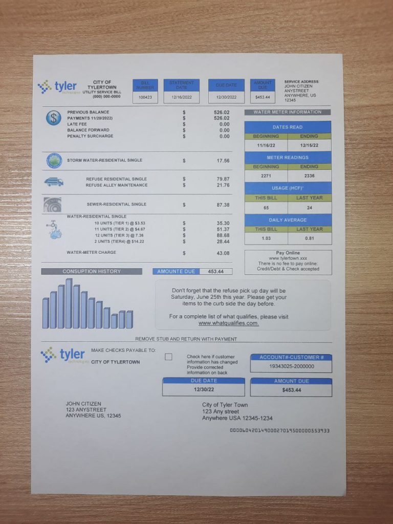 Texas Tyler Technologies template print photo for ID verification