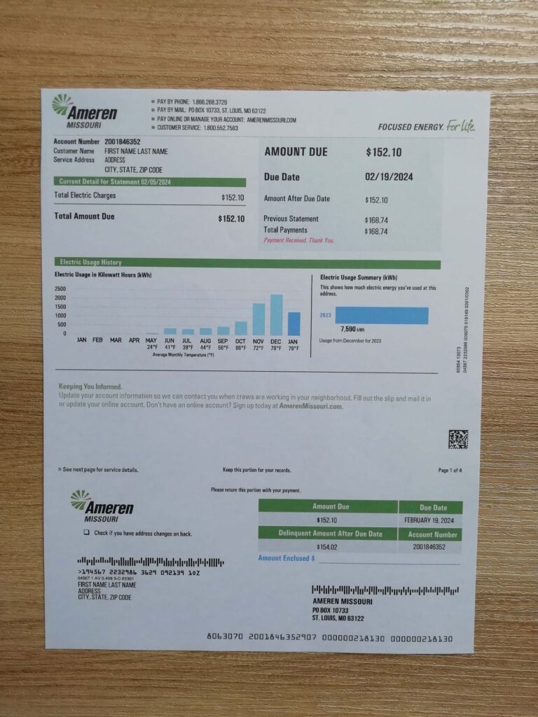 Document-style Missouri Ameren invoice image