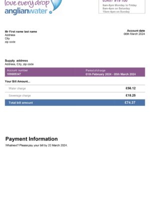 UK Anglian Water A4 utility template – download and edit easily