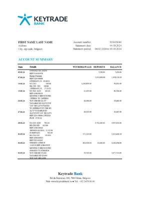 Belgium Editable bill template – Keytrade Bank sample in PDF