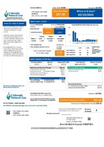 Natural Gas utility bill from Colorado – customizable PDF for address proof