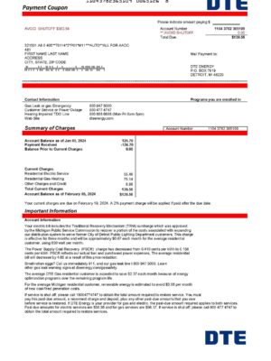 Editable {utility type} bill template – {State} DTE sample in PDF