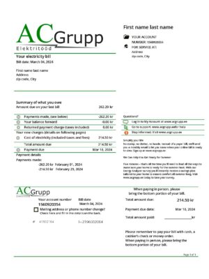 AC Grupp utility bill from Estonia – customizable PDF for address proof