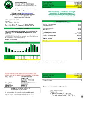 Holy Cross Energy Clean layout of Holy Cross Energy bill – editable {State} version