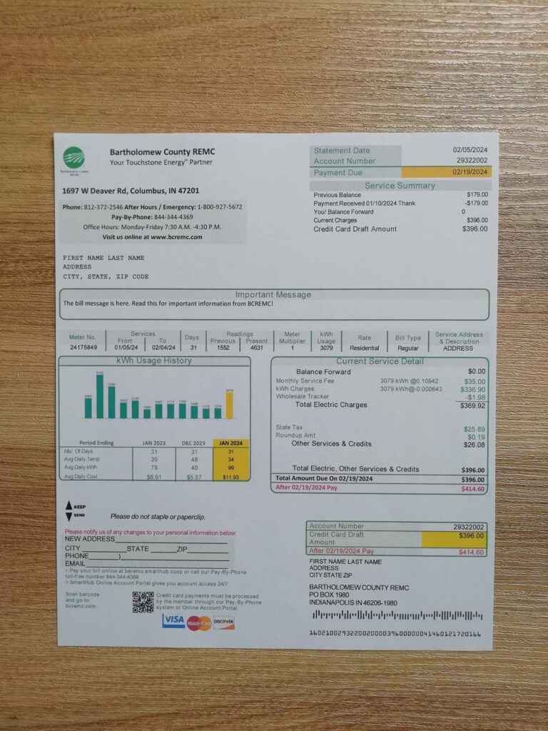 High-resolution image of Indiana Bartholomew Country REMC billing format