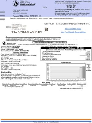 National Fuel Gas utility bill from {State} – customizable PDF for address proof