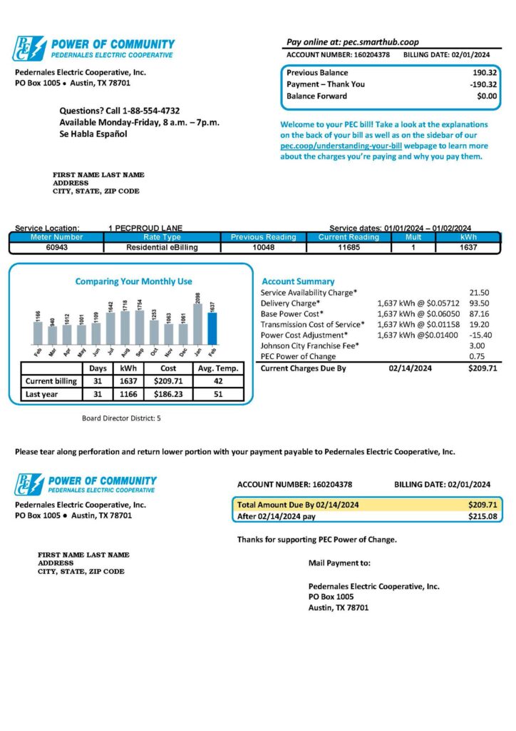 Power of Community utility bill from {State} – customizable PDF for address proof